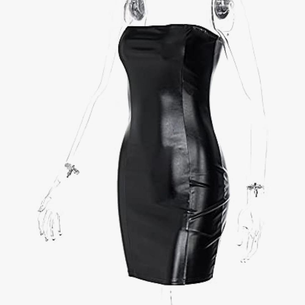vegan leather strapless dress fetish sexy club cocktail party events date night - Picture 2 of 3